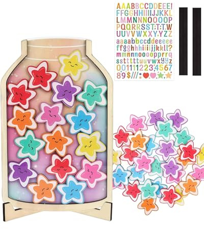 Fonyiunce Bocal de Recompense Etoile pour Salle de Classe, Tableau de Recompense Enfant avec 30 Etoiles, Pots De Récompense Motivation pour la Maison, la Salle de Classe, Les Enfants