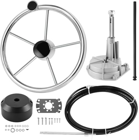 Acclcors Kit de dirección mecánica para motores fueraborda con volante y cable largo para barcos de pesca, yates y otras embarcaciones (396,2 cm)