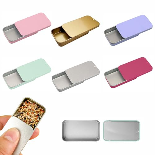 ApexPine 6 Pcs Mini Sliding‑Lid Boxes for Small Items & Pet Treat Storage | 6‑pack multi‑colour mini sliding‑lid metal tins, portable for small parts jewellery and on‑the‑go pet treat feeding