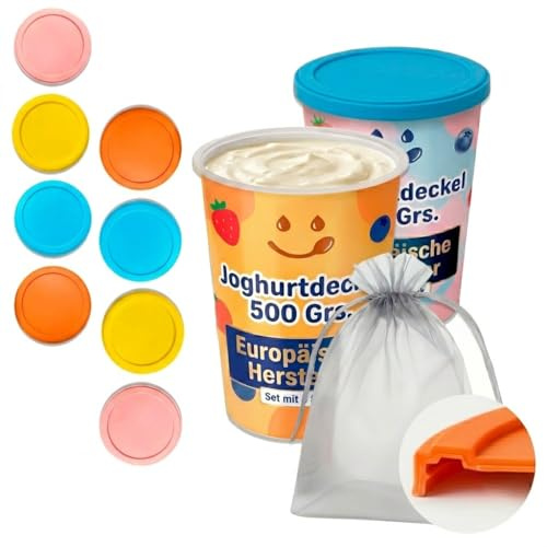 XILMARK Large Yoghurt Pot Lids 8 Pack Reusable Silicone 95mm Airtight Cover | Airtight silicone lids that keep yoghurt fresh for longer. Fit standard 95mm pots. BPA free and dishwasher safe.