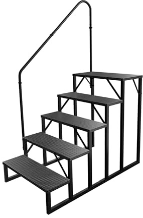 SEGOGNENG RV Steps with Handrail,5 Step Trailer Steps,Outdoor RV Stairs with Anti-Slip Pedals for Travel Trailers,Heavy Duty Mobile Home Stairs for Camper, Porch, Spa