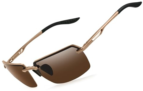 Bircenpro Klassisch Polarisiert Sonnenbrille für Herren: UV400 Schutz Sonnenbrillen Retro Ultraleicht Rahmenlos Brille für Fahren Angeln Reisen Braune Gläser