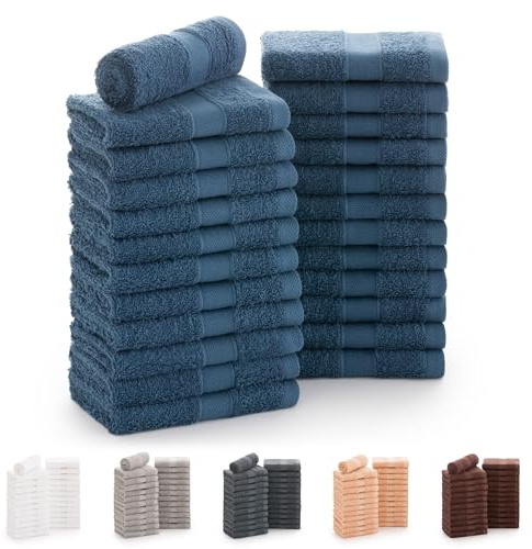 Todocama - Set di 24 asciugamani (30 x 30 cm) 100% cotone morbido e assorbente, 550 gsm premium, blu marino)