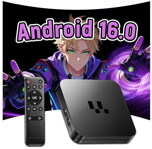 Y1 Android 16.0 Box Android TV Box,WiFi 2.4G/5G + Bluetooth + Ethernet,Smart TV Stick 4K Ultra HD con Telecomando a infrarossi,2GB di RAM + 16GB di ROM