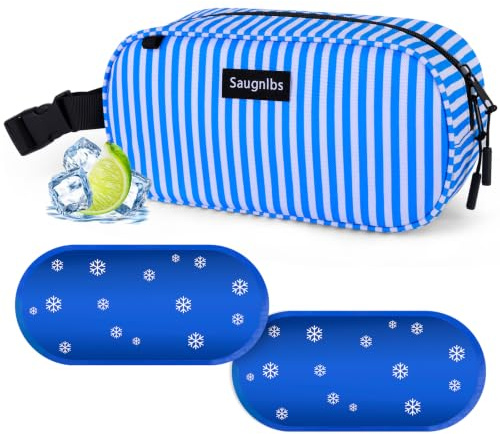 Saugnlbs Piccola borsa isolante, borsa termica piccola, mini borsa refrigerante, pranzo congelabile con 2 pacchetti di ghiaccio per il lavoro, scuola, viaggi, scatola di snack congelabile per