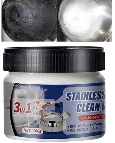 Powerful Burnt Residue Remover Paste,Pan Cleaner for Burnt Pans&Stove Glass,Rust Remover Stainless Steel Cleaner,Power Paste Wax for Sink,Pots,Pans&Kitchen Cabinets Grease,Quick&Easy Operation