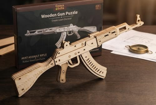 Wooden 3D Puzzle AK47 Model Building Kit – DIY Rubber Band Gun Assembly Set for Adults, Mechanical Model Kit for Hobbyists, Craft Gift for Men Dad Husband