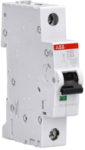 ABB S201-C63 Leitungsschutzschalter - 1-polig 63A Sicherungsautomat Typ C | C-Charakteristik Sicherung für Hutschienenmontage Schaltvermögen 6 kA professionelle Schraubklemme 2CDS251001R0634