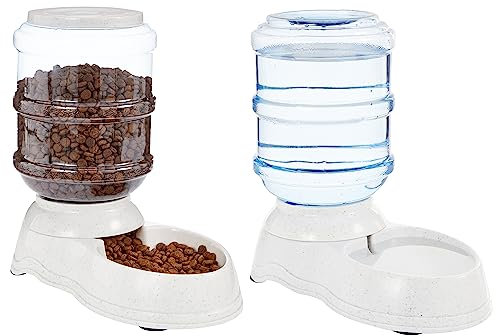 Amazon Basics 2 Stück, Hundefutter- und Wasserspender, Futter- und Wasserspender für Haustiere, Größe S, Klar, Grau