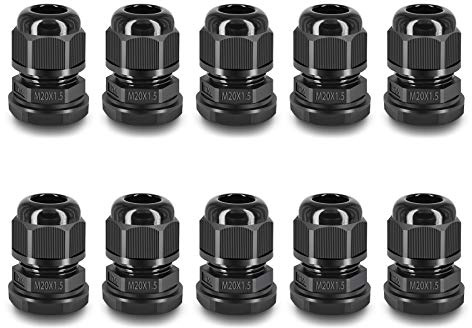 NineLeaf 10 Piece Waterproof Cable Glands Joints Adjustable 6-12mm Cable Connectors,M20x1.5 Black Compression Cable Glands Joints 20mm Diameter Titting Hole Glands, IP66 for Outdoor Use