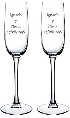 Copas de cava con nombres grabados, copas de cava personalizadas para regalo de Cumpleaños, Bodas o Navidad.