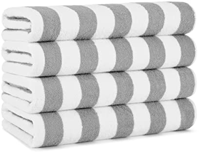 Arkwright LLC California Cabana Striped Oversized Beach Towel | Set of Four Extra Large 30 x 70 | 100% Ringspun Cotton Double Yarn Strength | Perfect Pool Towel, Beach Towel, Bath Towel (Grey)