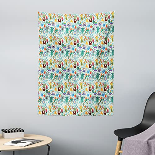 ABAKUHAUS Gracioso Tapiz de Pared y Cubrecama Suave, Monster Adorables Amigos, Objeto Decorativo Lavable, 110 x 150 cm, Multicolor