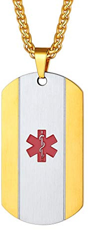 PROSTEEL Medical Erkennungsmarke Kette personalisiert Unisex Schmuck 18k vregoldet Dog Tag für Alzheimer Herzerkrankungen