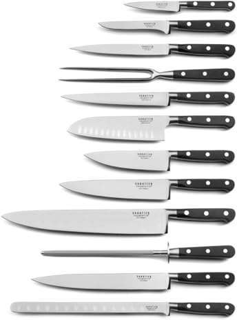 SABATIER TROMPETTE - Set de 12 couteaux de cuisine - Origin - Acier 5Cr15MoV finition satinée manche ABS - Noir