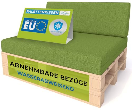 Pillows24 - Palettenkissen 2-teiliges Set | Palettenauflage für Palettensofa | Rückenkissen & Sitzkissen für Europaletten | Palettenmöbel für Indoor & Outdoor | Made in EU | Lemon
