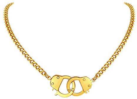 FindChic Handcuff Chain Necklace Partners in Crime 18K Gold Plated Cuban Link Curb Chain Interlocking 18inch Infinity Gothic Punk Statement Necklace for Women