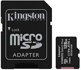 Kingston 128GB microSDHC Canvas Select Plus 100MB/s Read A1 Class 10 UHS-I Memory Card + Adapter with Frustration Free Packaging (SDCS2/128GBET)