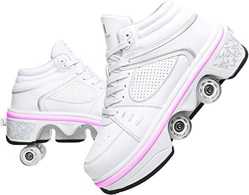 Rollschuhe Mädchen/Jungen,Schuhe Mit Rollen Skateboardschuhe Kinder,Quad Skate Rollerskates Für Damen,2 In 1 Inline Skates Herren,Unisex Sport Freizeit Laufschuhe Sneakers,EU37/UK4