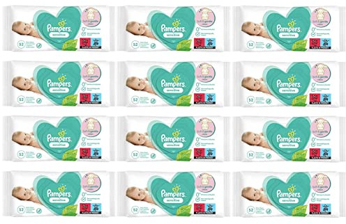 156-624 x BABY Wet Wipes PAMPER'S SENSITIVE Soft Gentle FRESH Babies No Fragrance Unscented Newborn Nappy Changing Skin Protection Clean Safe 52 Pcs Pack UK FREE P&P (12x PAMPERS PACKS (624 Wipes))