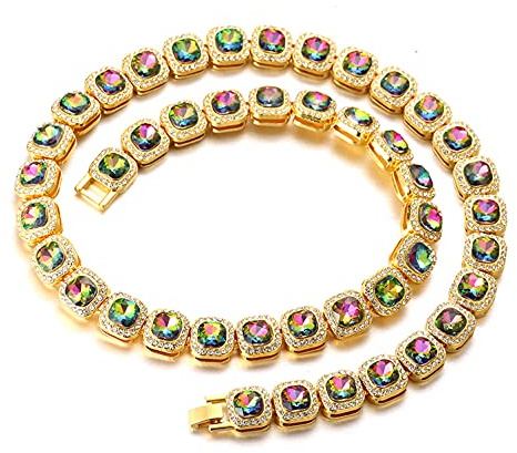 Halukakah Tenniskette Bündel Diamant für Herren,18 Karat Echtes Gold/Platiniert Quadratischer Diamant Goldenes Armband/Halskette,Labordiamanten