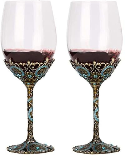 Simcat Handmade Painted Enamel Flower Glass Wine Glasses Transparent Refined Goblet, Stem For Cabernet, Gifts (2 Gift Box)