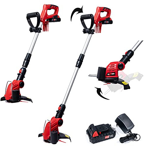Grafner 2in1 Akku Rasentrimmer mit Kunststoff-Messer, 20V Li-Ion Akku, Schnell-Ladegerät, EDGE-Funktion für saubere Kanten, Teleskopstiel, dreh- neigbarer Motorkopf, klappbarer Pflanzenschutzbügel