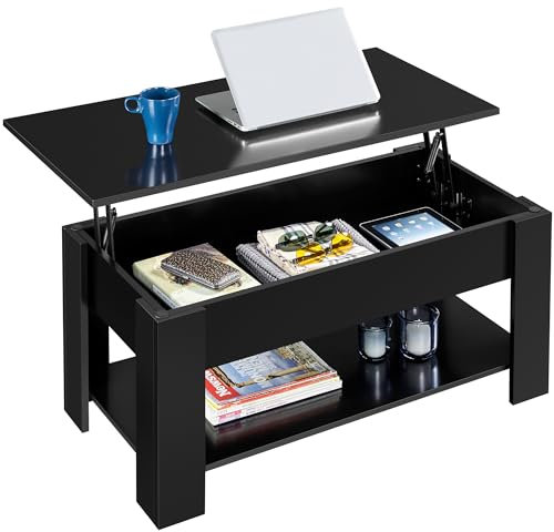 Yaheetech Tavolino da Caffè sollevabile Tavolo Moderno Elevabile da Salotto Divano Caffè con Ripiano Inferiore 98 x 50 x 42-56 cm Nero