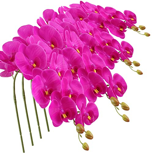 FagusHome 9 Heads Artificial Phalaenopsis Flowers 4 Pcs Artificial Orchid Flowers 42 inch Stem Plants for Home Décor (Purple)