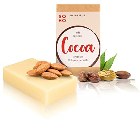 SOHO Naturkosmetik Savon douche « Cocoa » - Gel douche solide au beurre de cacao et à l'huile d'olive - Savon végétalien pour le corps et les mains (95 g)