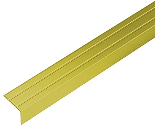 ufitec® Alu Winkelprofil 24x15 mm mit Rillen selbstklebend, Treppen Kanten & Stufen Winkel Schutzprofil (24 x 15 mm | 195 cm Länge, Gold)