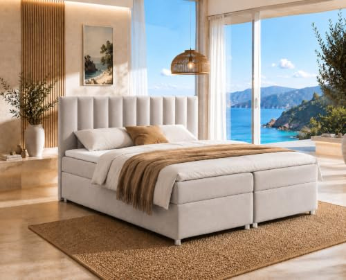 Best for Home Boxspringbett mit Bettkasten Trinity K-10 Bonellfederkern inkl. Topper 200x200 Creme