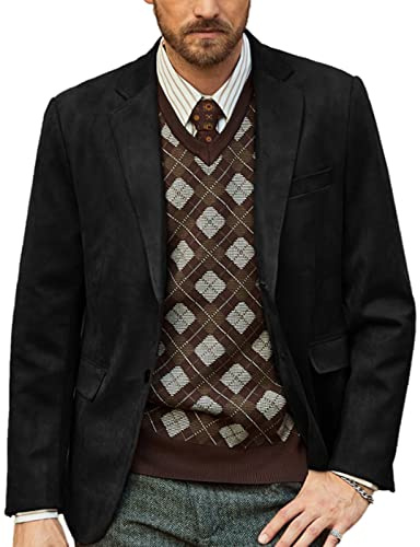 Mens Casual Suede Sport Jacket Notch Lapel Single Breasted Suit Blazer Jacket Wedding Black XL