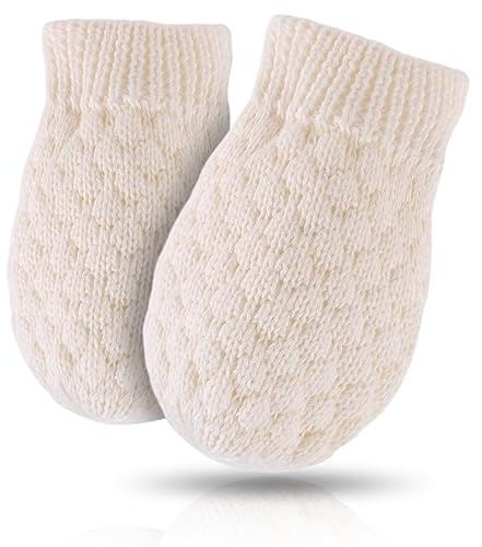 Baby Knit Mittens Toddler Boys Girls Gloves Winter Infant Newborn No Scratch Mitten 0-3 Years (White, 0-1 Years)