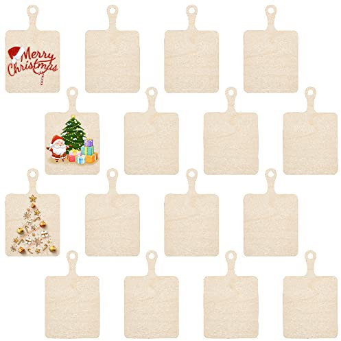 OLYCRAFT 16 pieza de Tabla de Cortar de Madera para Manualidades con Asa, Mini Tabla de Cortar de Madera Rectangular Sin Terminar, Bandeja para Servir Queso para Cocina Suministro de Frutas - 30x15 cm