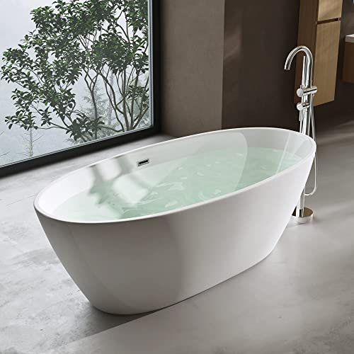 doporro Freistehende Design-Badewanne Vicenza599 170x79x56cm Oval Weiß Acryl-Standbadewanne mit Ablaufgarnitur DIN-Anschlüssen