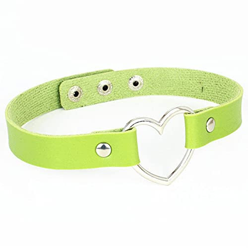 MENGQING Modische PU-Leder-Halskette für Damen, Herz, Punk, Statement-Halsketten, Schmuck, Collier, Femme-Schmuck, Grün