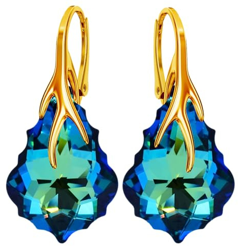 Baroque Hängende Ohrringe 925 Silber Vergoldet 24 K mit Österreichische Kristall - Schmuck Echt Silberne Ohrhanger für Damen - Hängeohrringe Ideal für Geschenke für Frauen