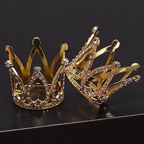 2pcs Mini Gold Crown Cupcake Topper Tiny Tiara Crowns Crystal Rhinestone Crown for Birthday Wedding Christmas Prince Princess King Themed Party Decorations Newborn Photo Prop
