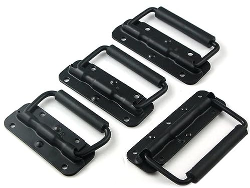 Pizsieat 4 Piezas Asa Plegable 100 mm Asa de Cofre Mango de Resorte Plegable Tirador Resorte Mango Asa de Caja con Resorte para Tirar Caja de Madera Maleta Muebles (Negro)
