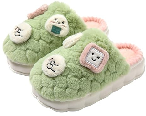 Thigies Chausson Femmes Pantoufle Hommes Hiver Confortable Duveteux Sans Glissement Chaussures Adulte, Vert, 38-39 EU