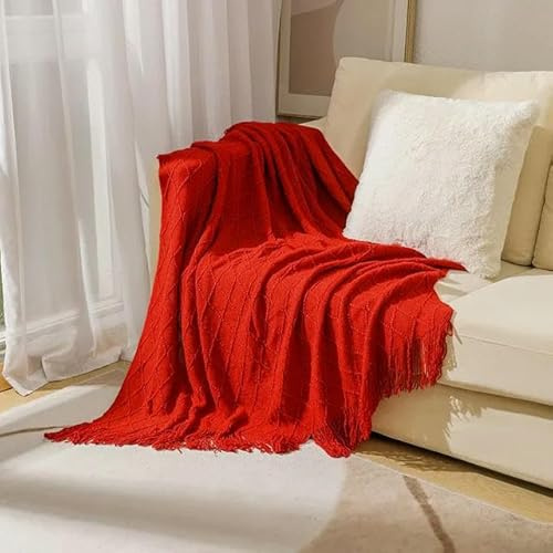 QIUMING Manta a Cuadros de Punto nórdico, Manta Bohemia súper Suave para Cama, Funda para sofá, Colcha a Cuadros en el sofá, Mantas Decorativas con Borla