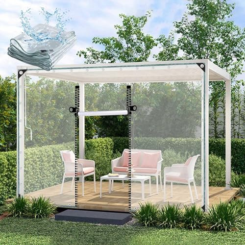 Trasparente Telo Impermeabile Con Cerniera,Pannelli Laterali in Pvc Telone,Telo Chiaro Con Occhielli,0,3mm Tende Di Pioggia Di Protezione Della Pianta,Copertura Antipioggia,WxH-1.8x2m/5.9x6.6ft
