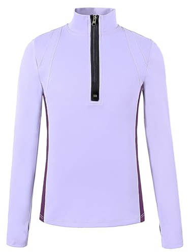 Momkonzz Kids Clothes Girls Tshirt Children Long Sleeve Shirts High Collar Tops Zip Up Slim Fit Pullover Sport Gym Tee Purple 9-10 Years