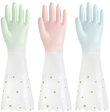 AOOPOO 3 Paare Haushaltshandschuhe, Extra Lange Gummihandschuhe mit Innenfutter aus Baumwolle Abwaschhandschuhe Küchenhandschuhe Wiederverwendbare Reinigungshandschuhe für Küche, Bad, Gartenarbeit