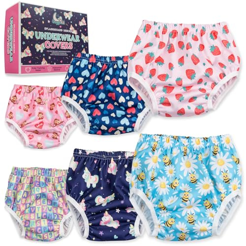 Waterproof Underwear Covers for Potty Training - Reusable - Swim Diaper - 6-Pack - Super-Soft Cloth Diaper Covers with Ultra-Thin TPU Inner Layer to Prevent Leaks - Toddler Girls' Size Medium