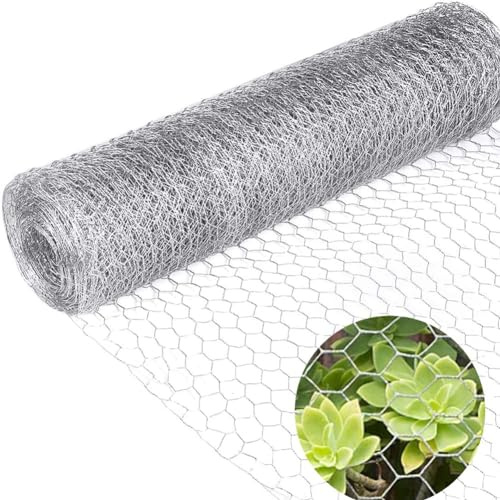 DEARLIVES Chicken Netting Wire Roll, 40cm x 16m Galvanized Metal Hexagonal Fencing Wire, Florist Chicken Wire Mesh for DIY Craft and Home Decoration