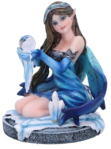 Nemesis Now Figura de cristal Azura, 8,5 cm, resina azul hada arrodillada, tema de invierno, regalo de fantasía, fundido en la mejor resina, pintado a mano por expertos