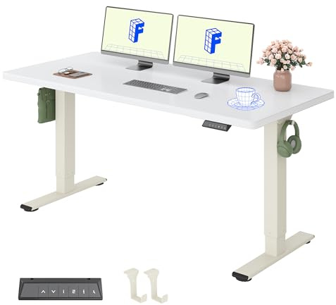 FLEXISPOT Standing Desk ONE PIECE Desktop Electric Height Adjustable Sit Stand Up with Backpack Hook Memory Smart Panel for Home Office, QN1 160 * 80cm White