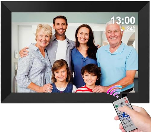 UCMDA Marco de Fotos Digital - IPS 10,1 Pulgadas Marco Digital FHD, Soporte para USB/Fotos/Música/Vídeo, 1280x800, Rotación Automática, Control Remoto/Reloj/Calendario